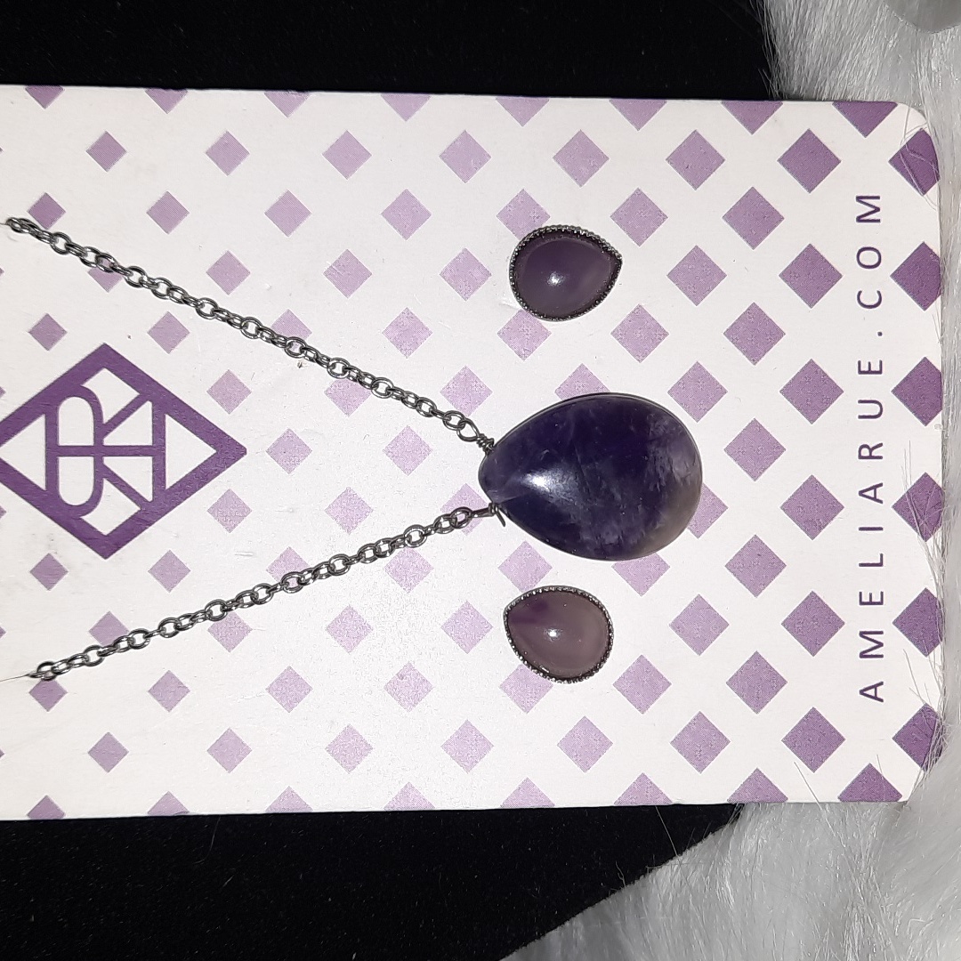 New Amelia Rue Amethyst Necklace/Earring Set 17+3in